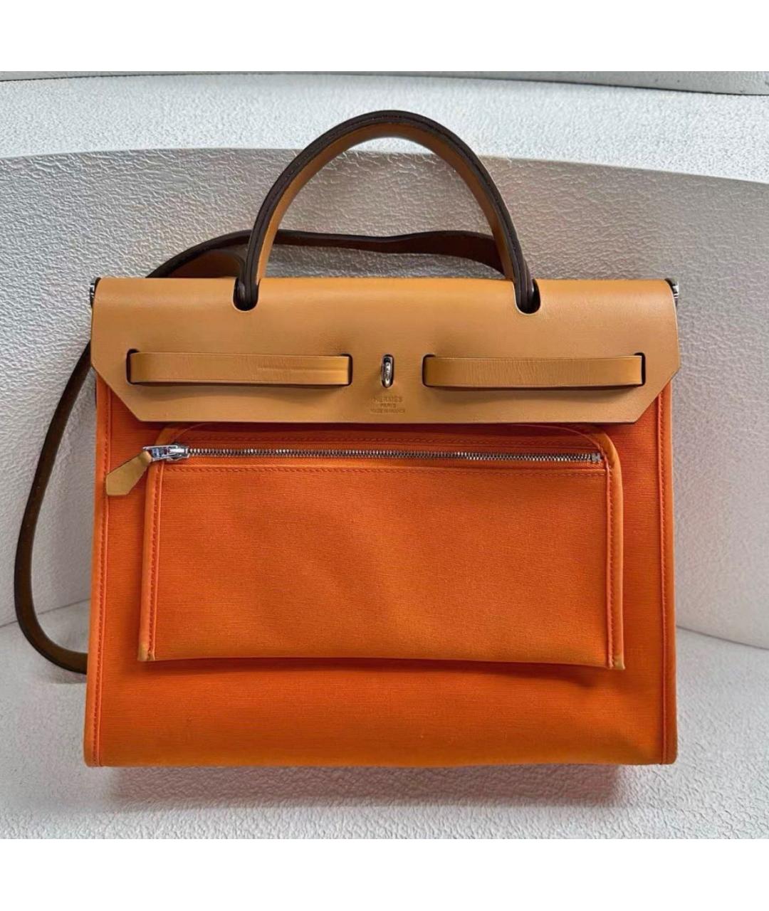 HERMES Оранжевая кожаная сумка тоут, фото 4