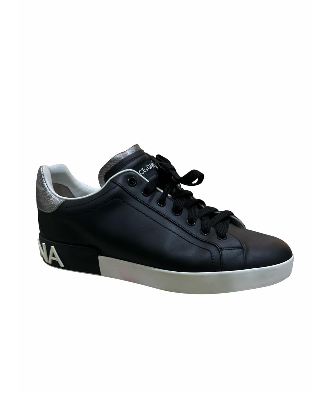 DOLCE&GABBANA Черные кожаные низкие кроссовки / кеды, фото 1
