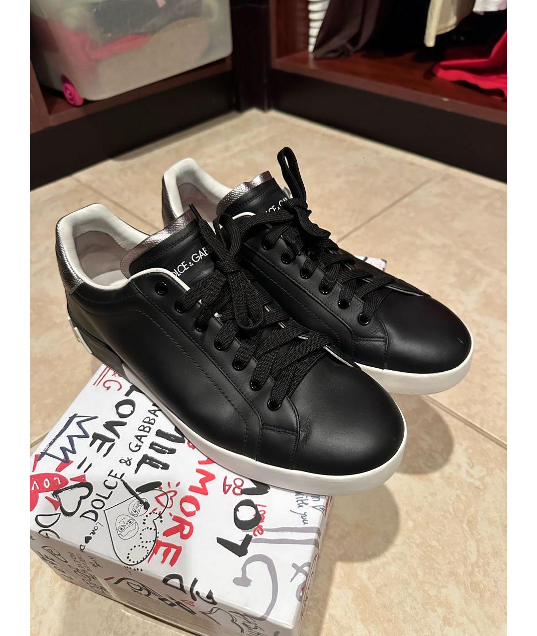 DOLCE&GABBANA Черные кожаные низкие кроссовки / кеды, фото 2