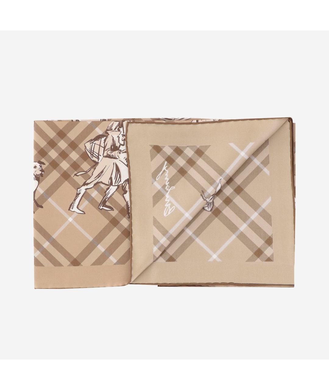 BURBERRY Бежевый шелковый шарф, фото 3