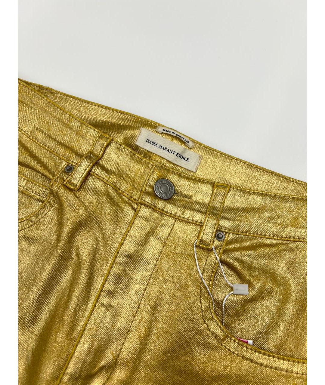 ISABEL MARANT ETOILE Золотые хлопко-эластановые джинсы слим, фото 3