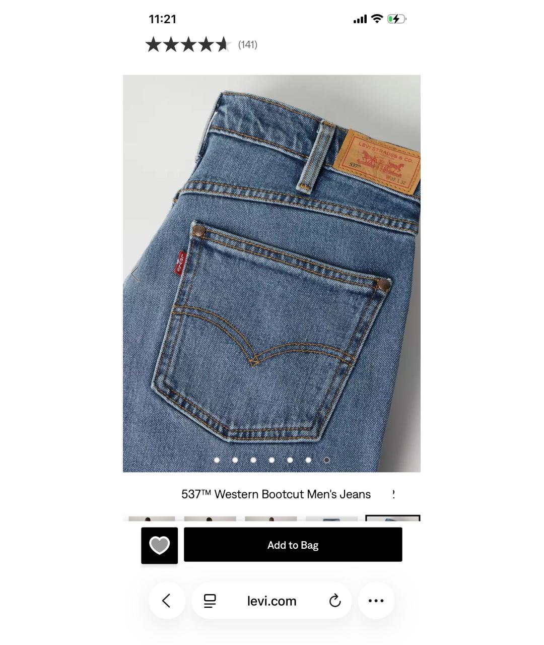 LEVI'S Синие хлопко-эластановые прямые джинсы, фото 7