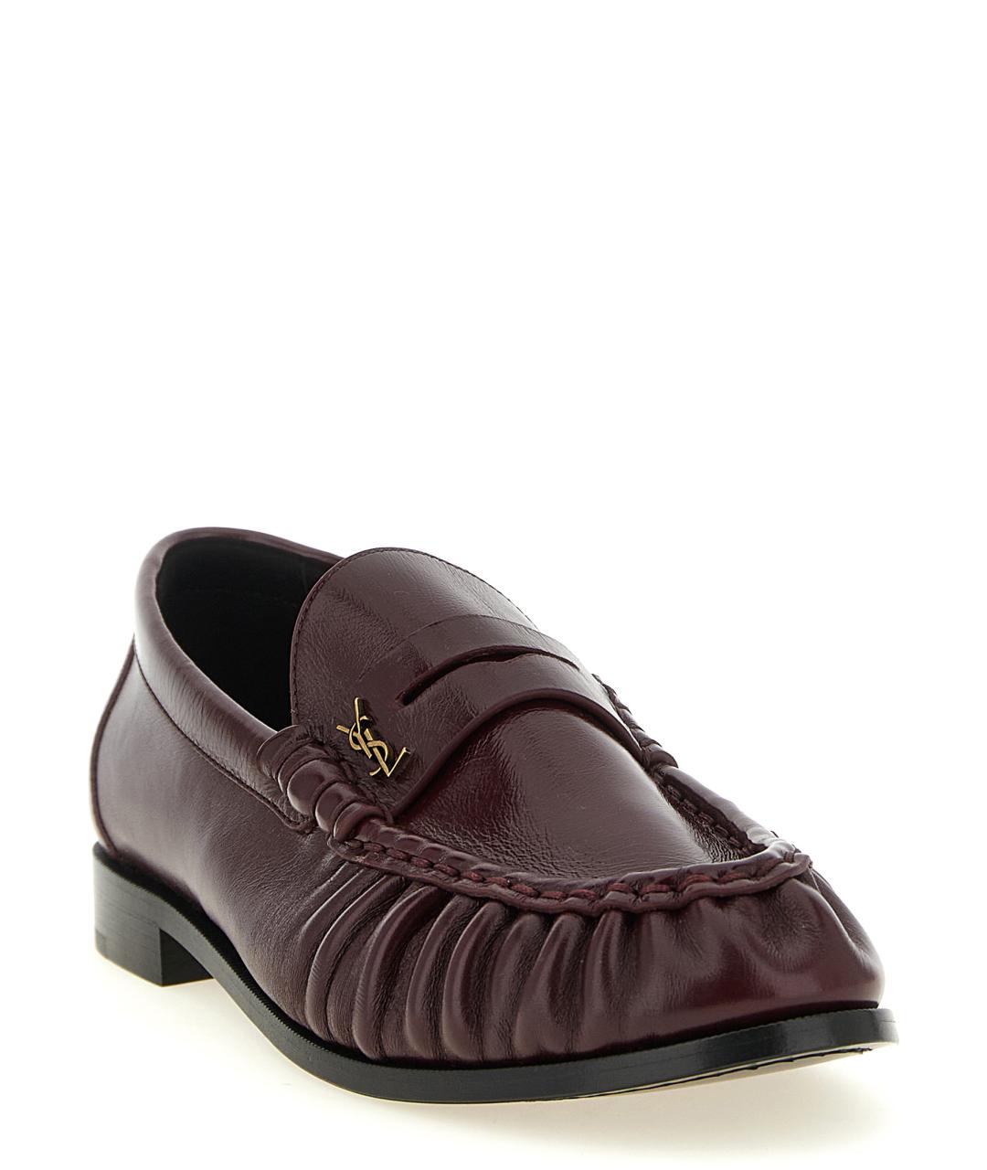 SAINT LAURENT Бордовые кожаные лоферы, фото 3