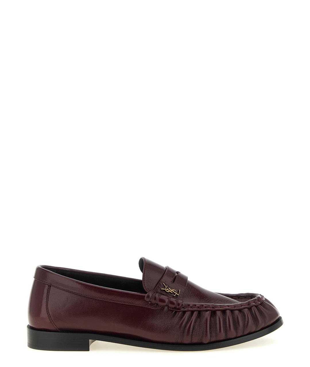 SAINT LAURENT Бордовые кожаные лоферы, фото 1