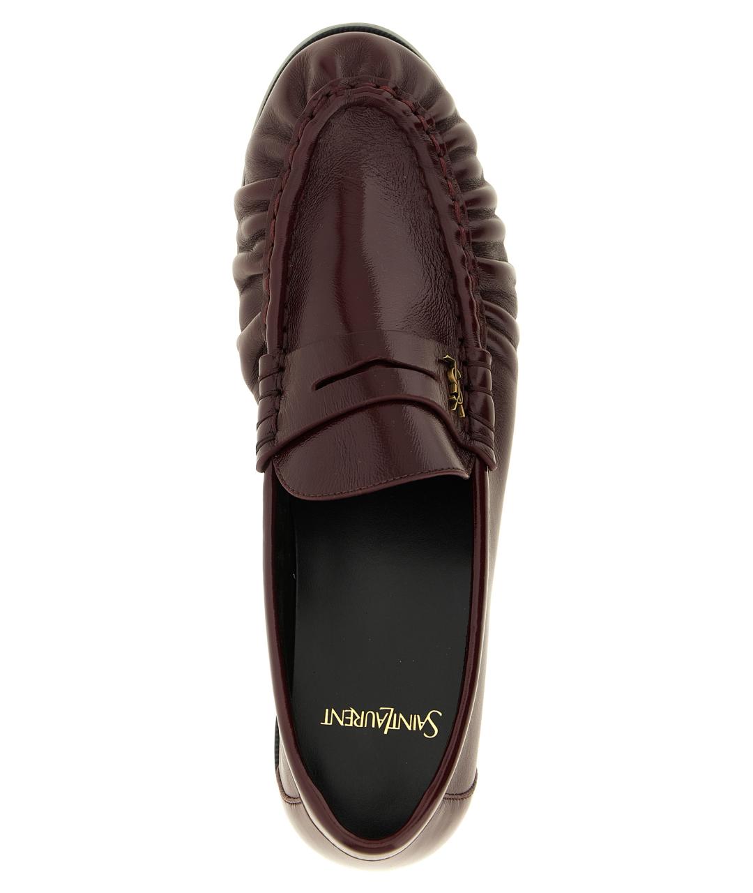 SAINT LAURENT Бордовые кожаные лоферы, фото 5