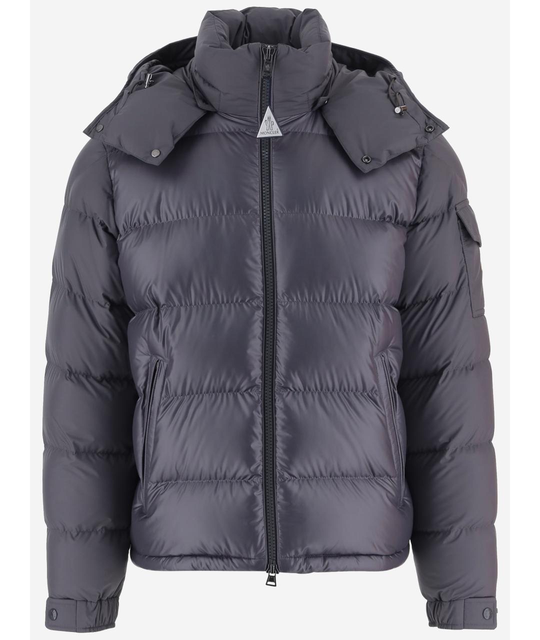 MONCLER Серый полиэстеровый пуховик, фото 4