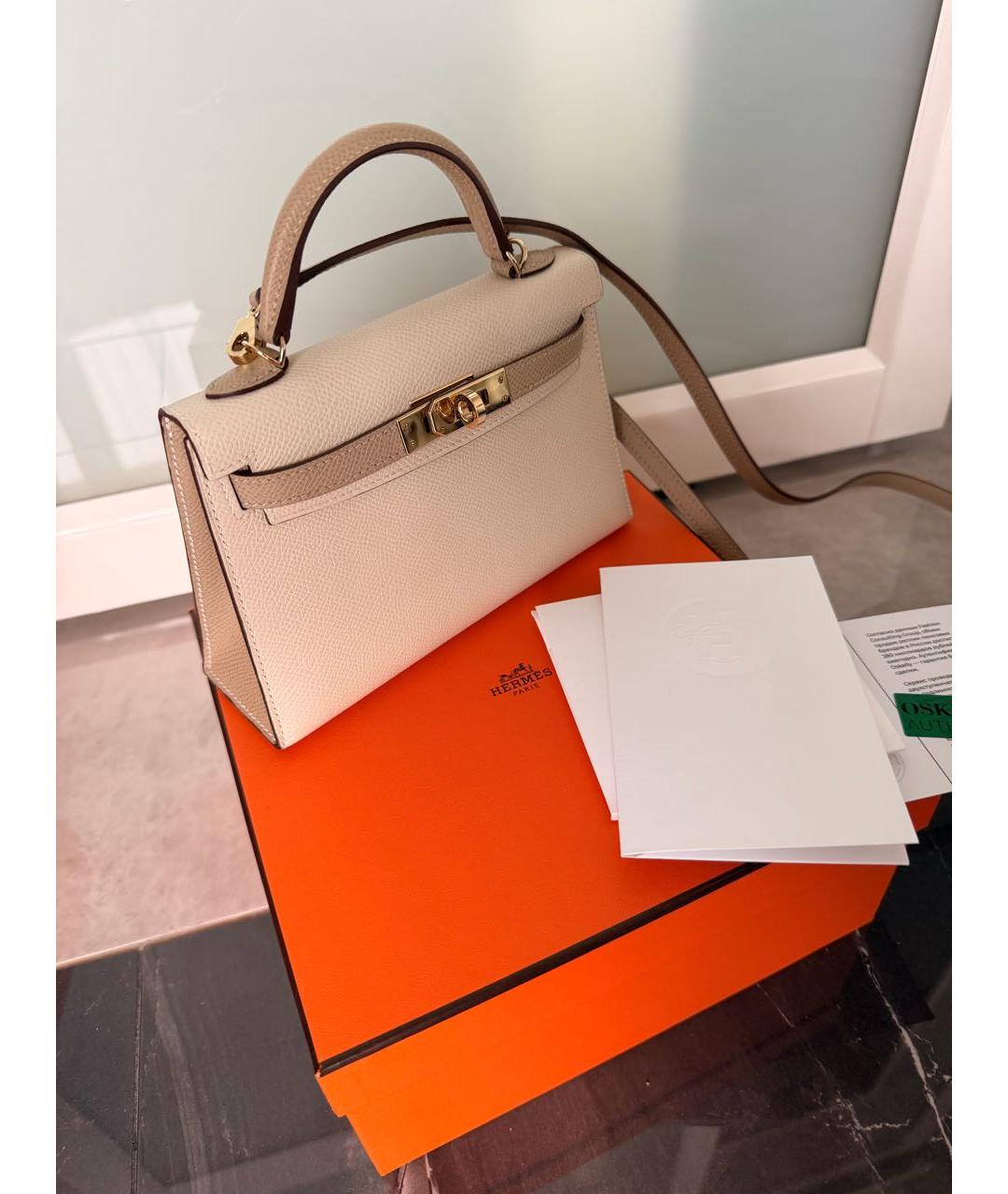 HERMES Бежевая кожаная сумка через плечо, фото 3