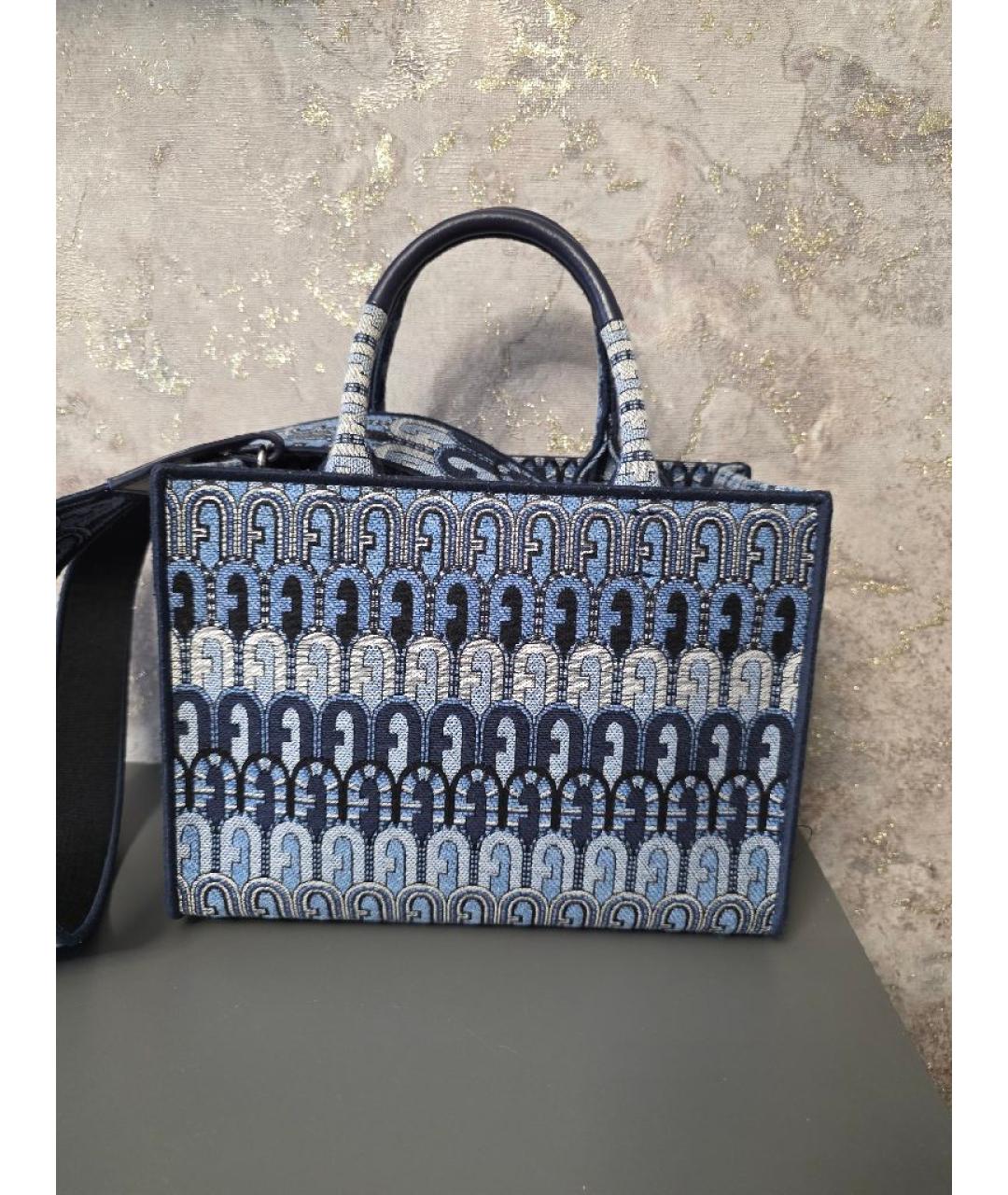FURLA Синяя жаккардовая сумка тоут, фото 2