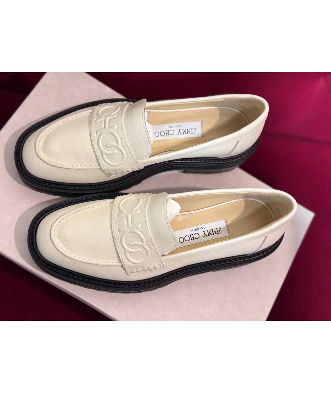 JIMMY CHOO Бежевые кожаные лоферы, фото 3