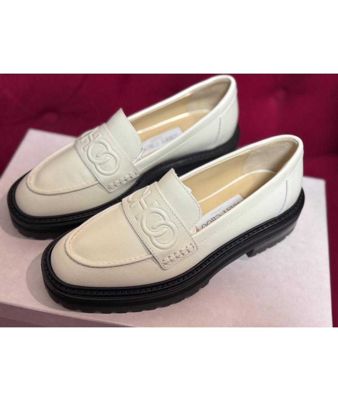 JIMMY CHOO Бежевые кожаные лоферы, фото 8