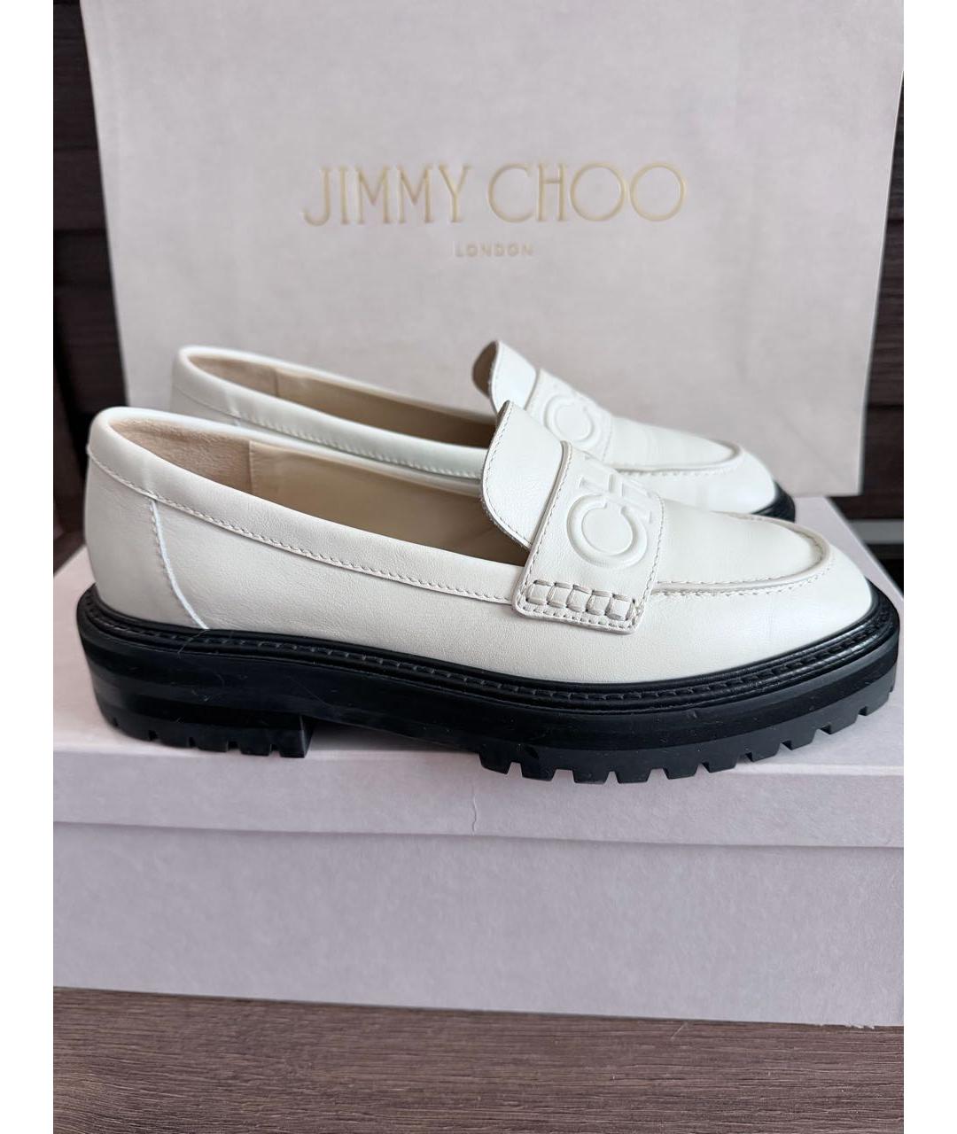 JIMMY CHOO Бежевые кожаные лоферы, фото 5