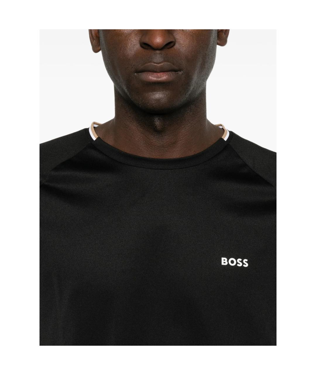 HUGO BOSS Черная хлопко-полиэстеровая футболка, фото 4