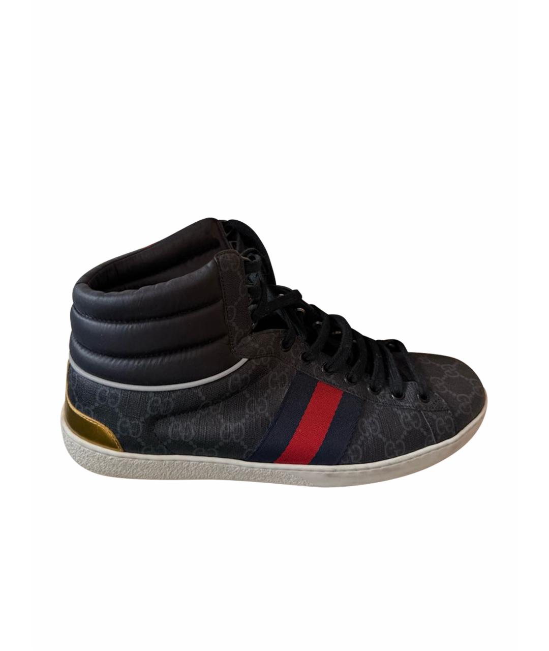 GUCCI Темно-синие кожаные высокие кроссовки / кеды, фото 1