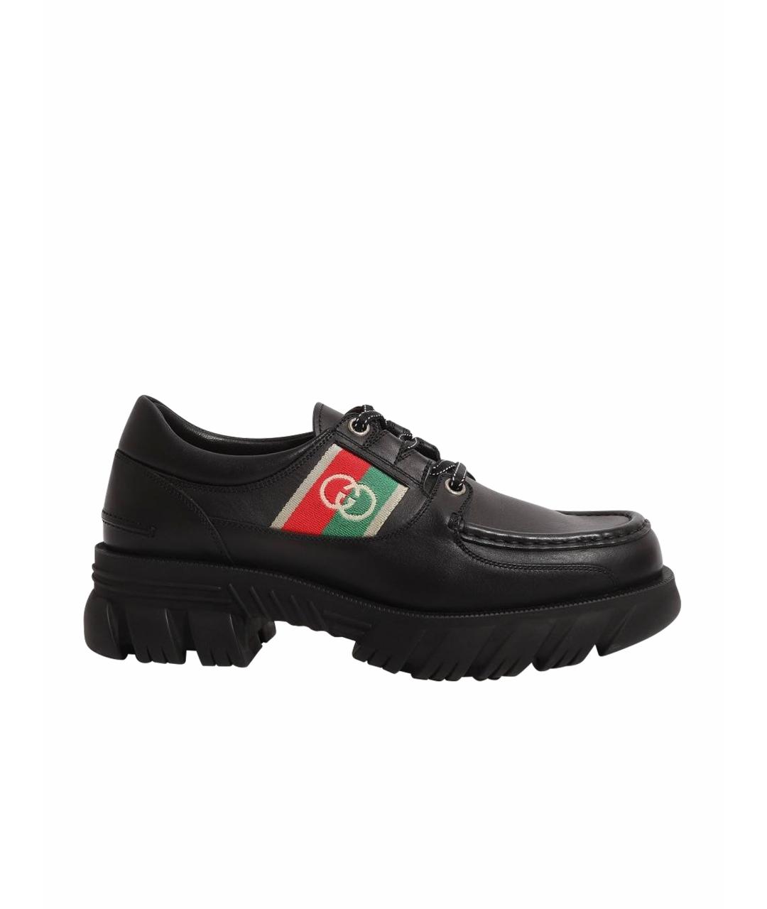 GUCCI Черные кожаные низкие ботинки, фото 1