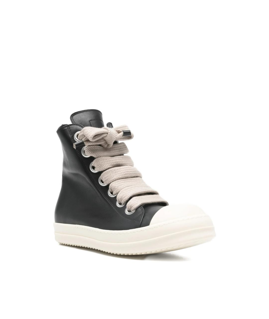 RICK OWENS Черные кожаные высокие кроссовки / кеды, фото 2