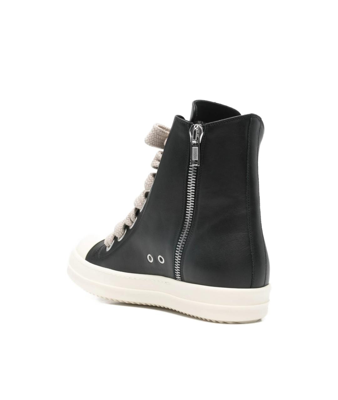 RICK OWENS Черные кожаные высокие кроссовки / кеды, фото 4