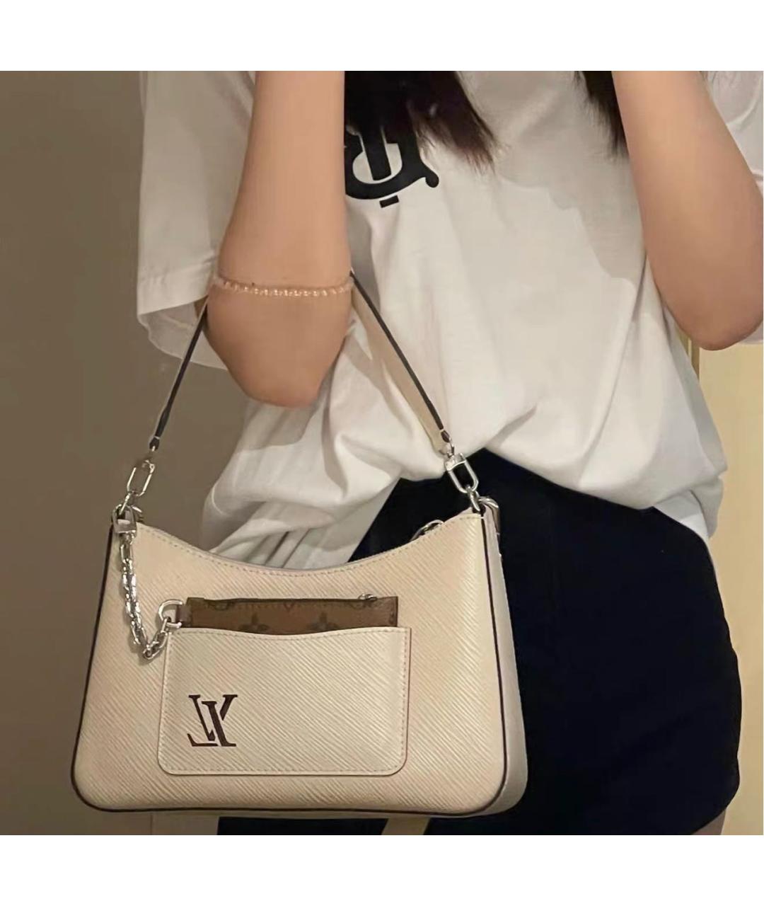 LOUIS VUITTON Бежевая кожаная сумка через плечо, фото 7