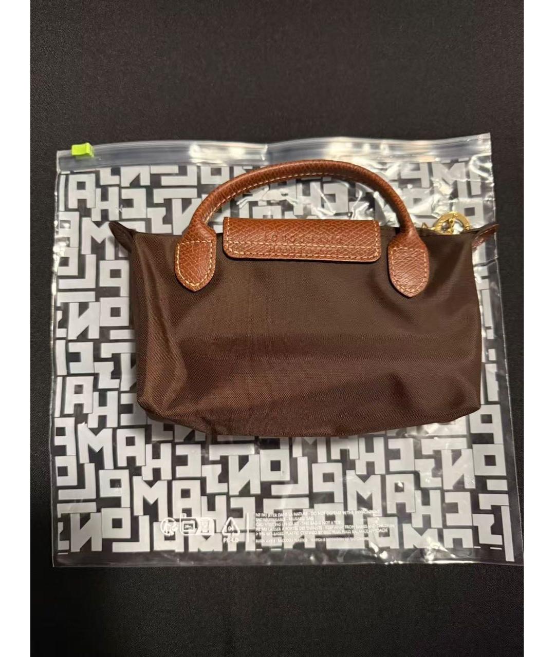 LONGCHAMP Коричневая тканевая сумка с короткими ручками, фото 7