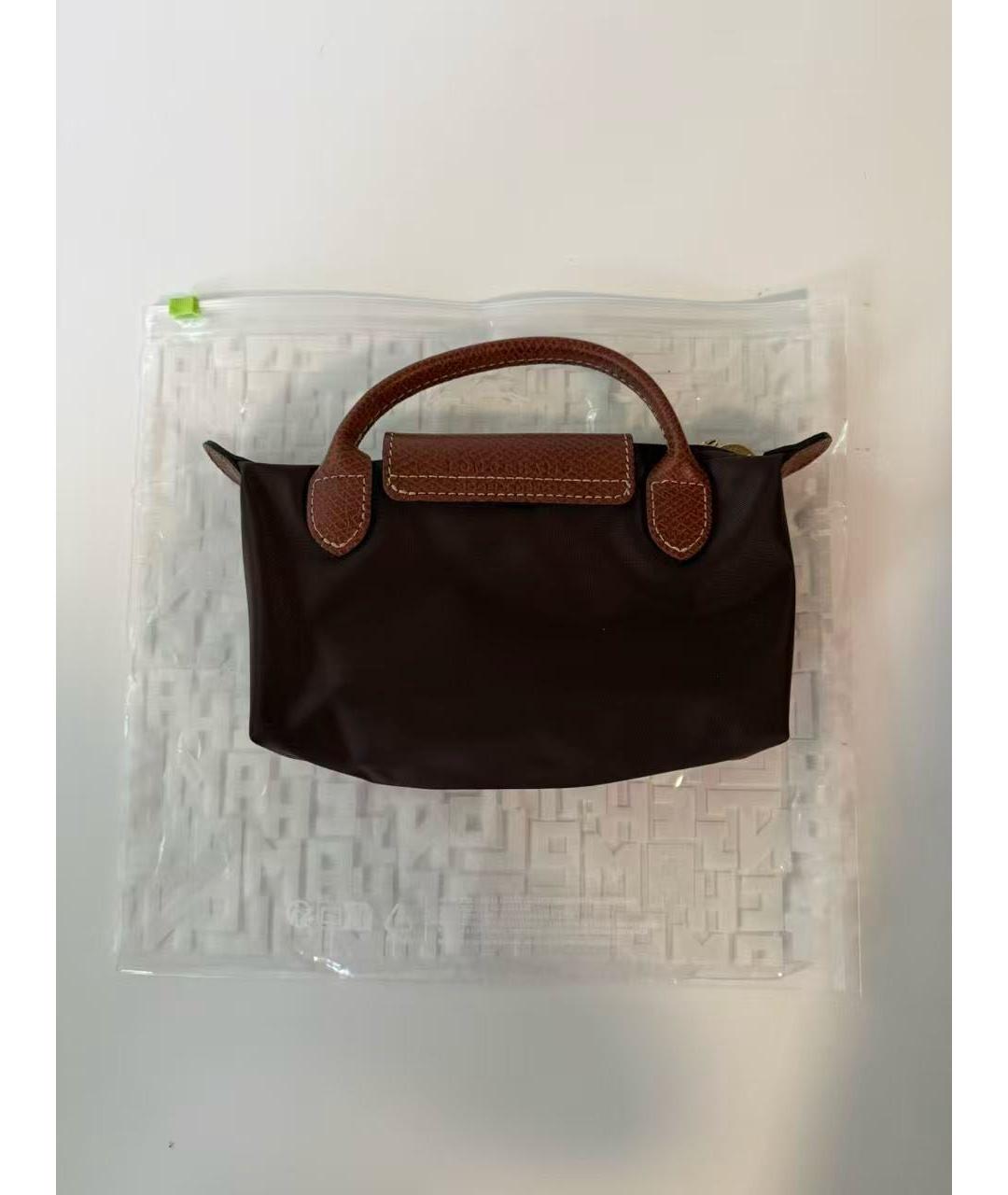 LONGCHAMP Коричневая тканевая сумка с короткими ручками, фото 5