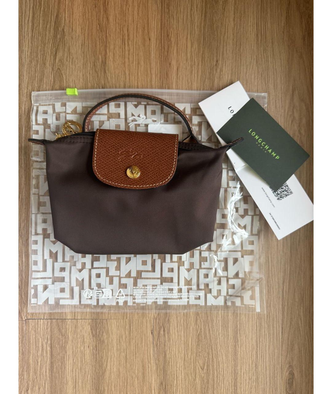 LONGCHAMP Коричневая тканевая сумка с короткими ручками, фото 7