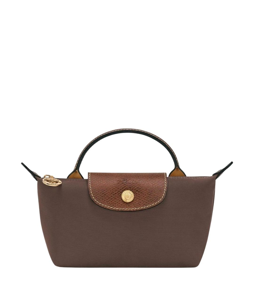 LONGCHAMP Коричневая тканевая сумка с короткими ручками, фото 1