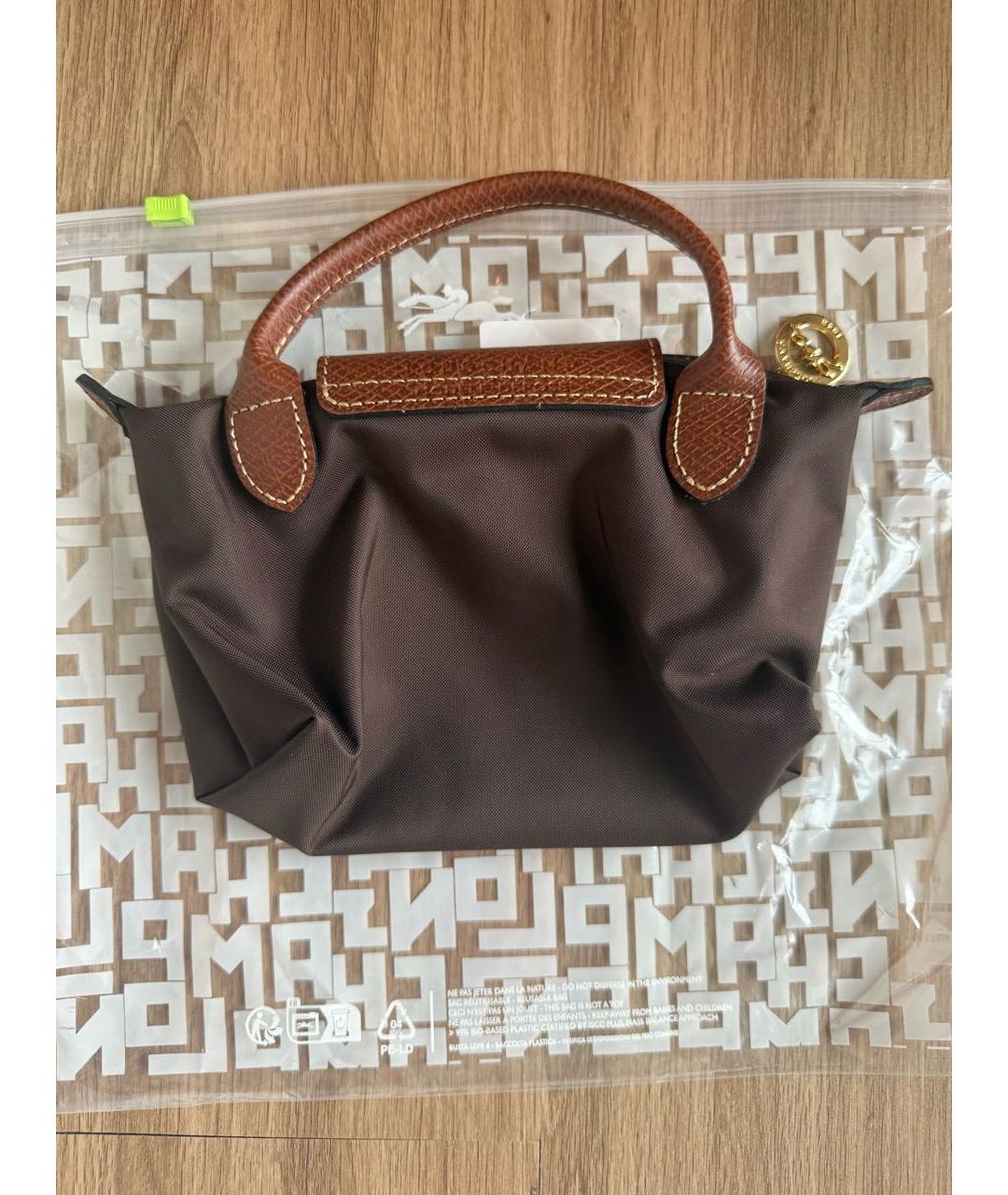 LONGCHAMP Коричневая тканевая сумка с короткими ручками, фото 5