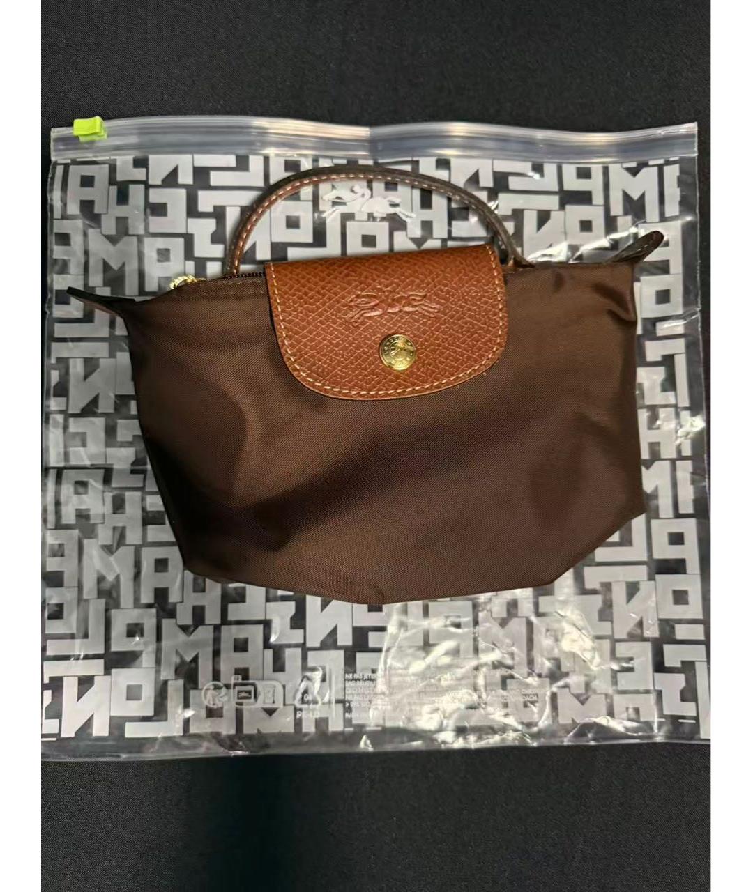 LONGCHAMP Коричневая тканевая сумка с короткими ручками, фото 6