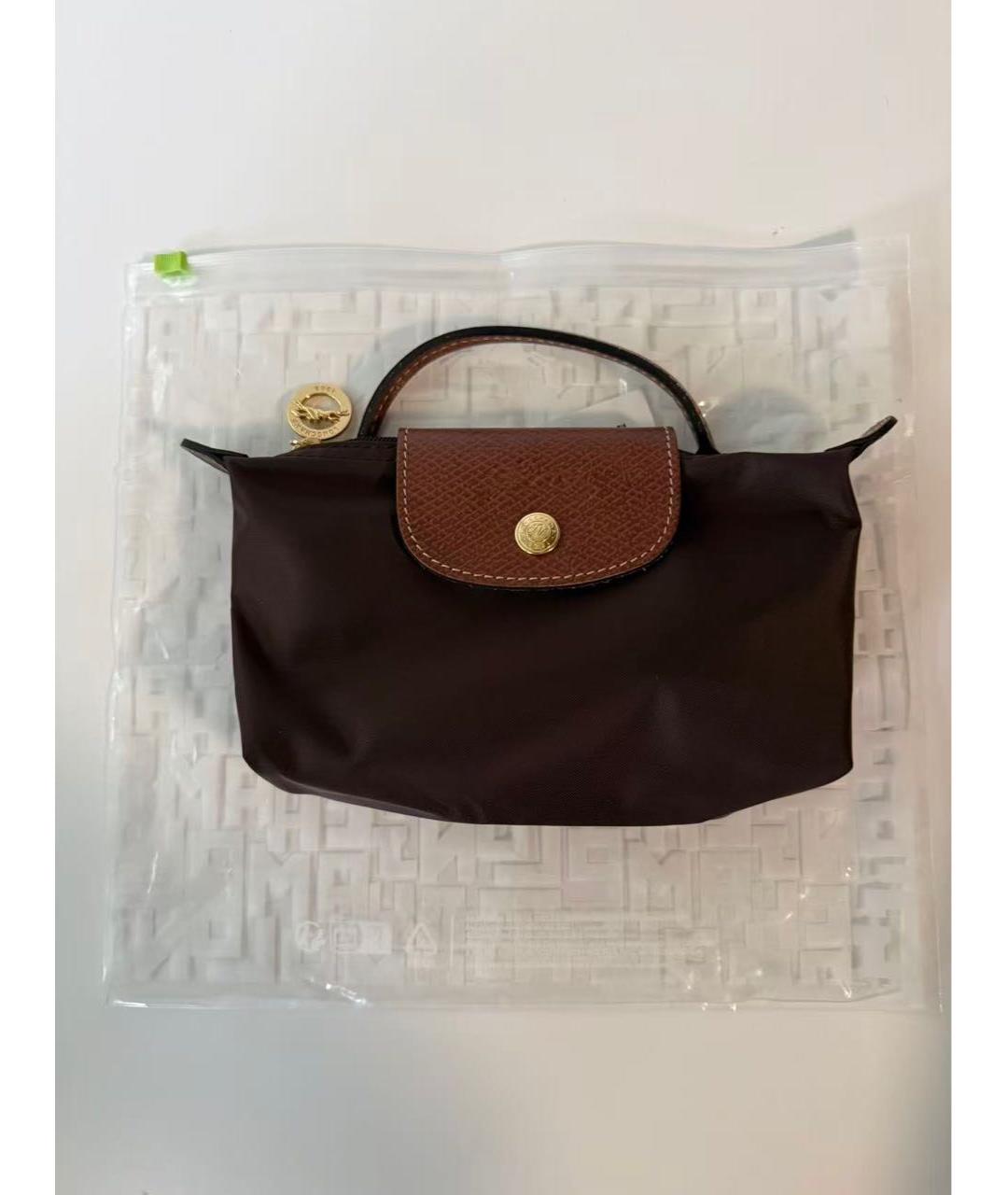 LONGCHAMP Коричневая тканевая сумка с короткими ручками, фото 4