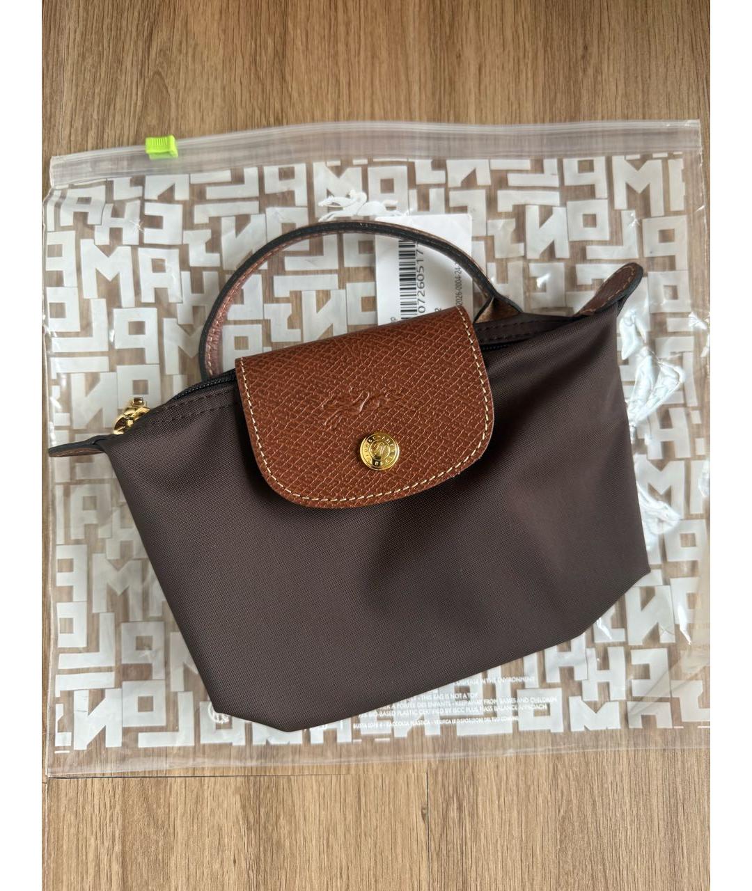 LONGCHAMP Коричневая тканевая сумка с короткими ручками, фото 4