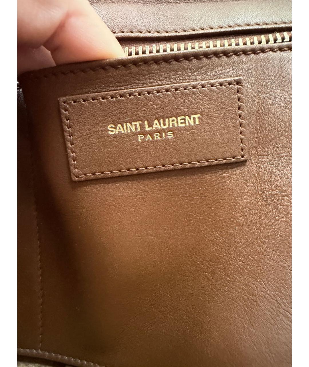 SAINT LAURENT Коричневая кожаная сумка тоут, фото 5