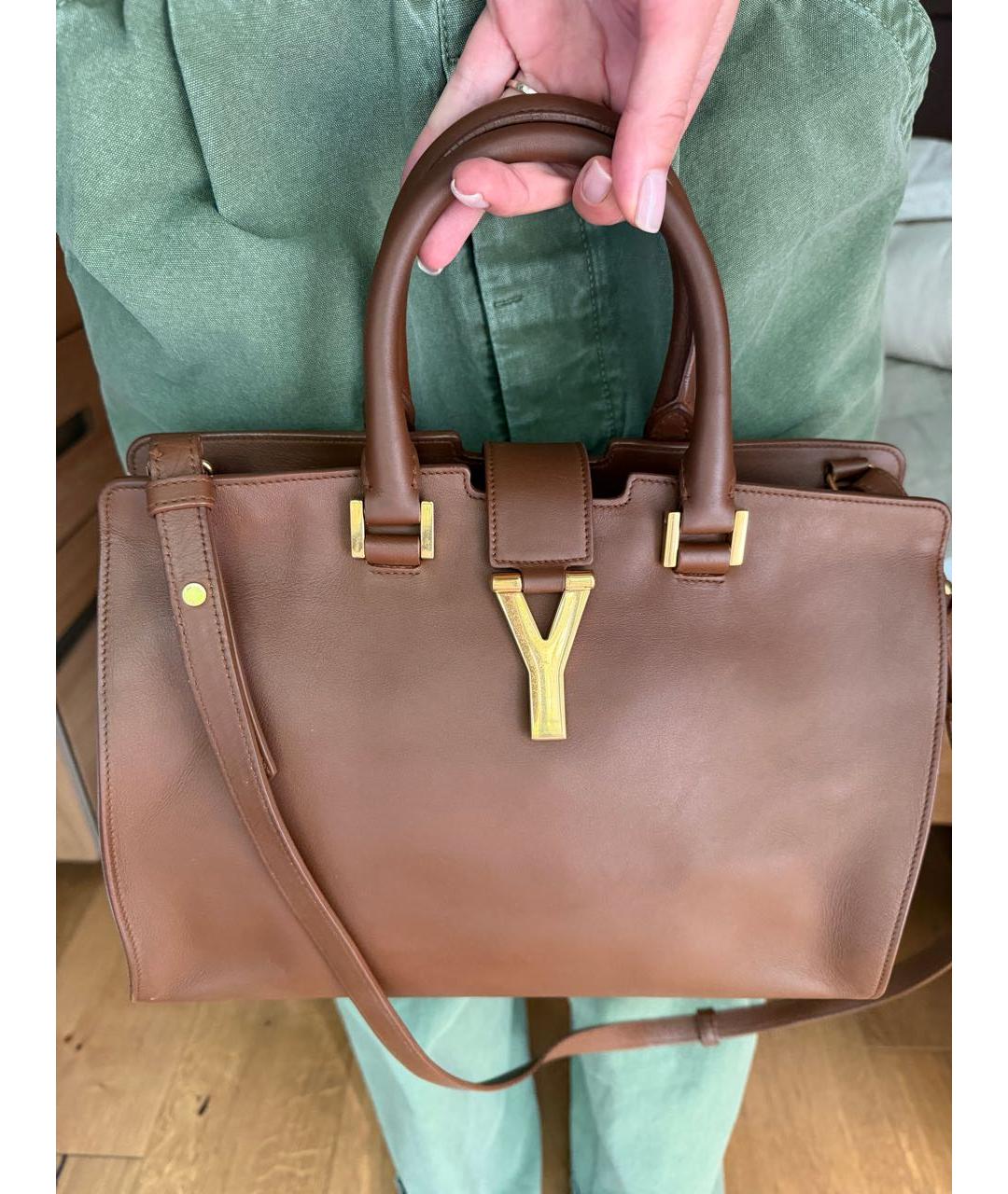 SAINT LAURENT Коричневая кожаная сумка тоут, фото 2