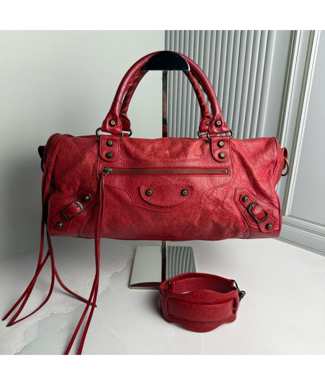 BALENCIAGA Красная кожаная сумка с короткими ручками, фото 9