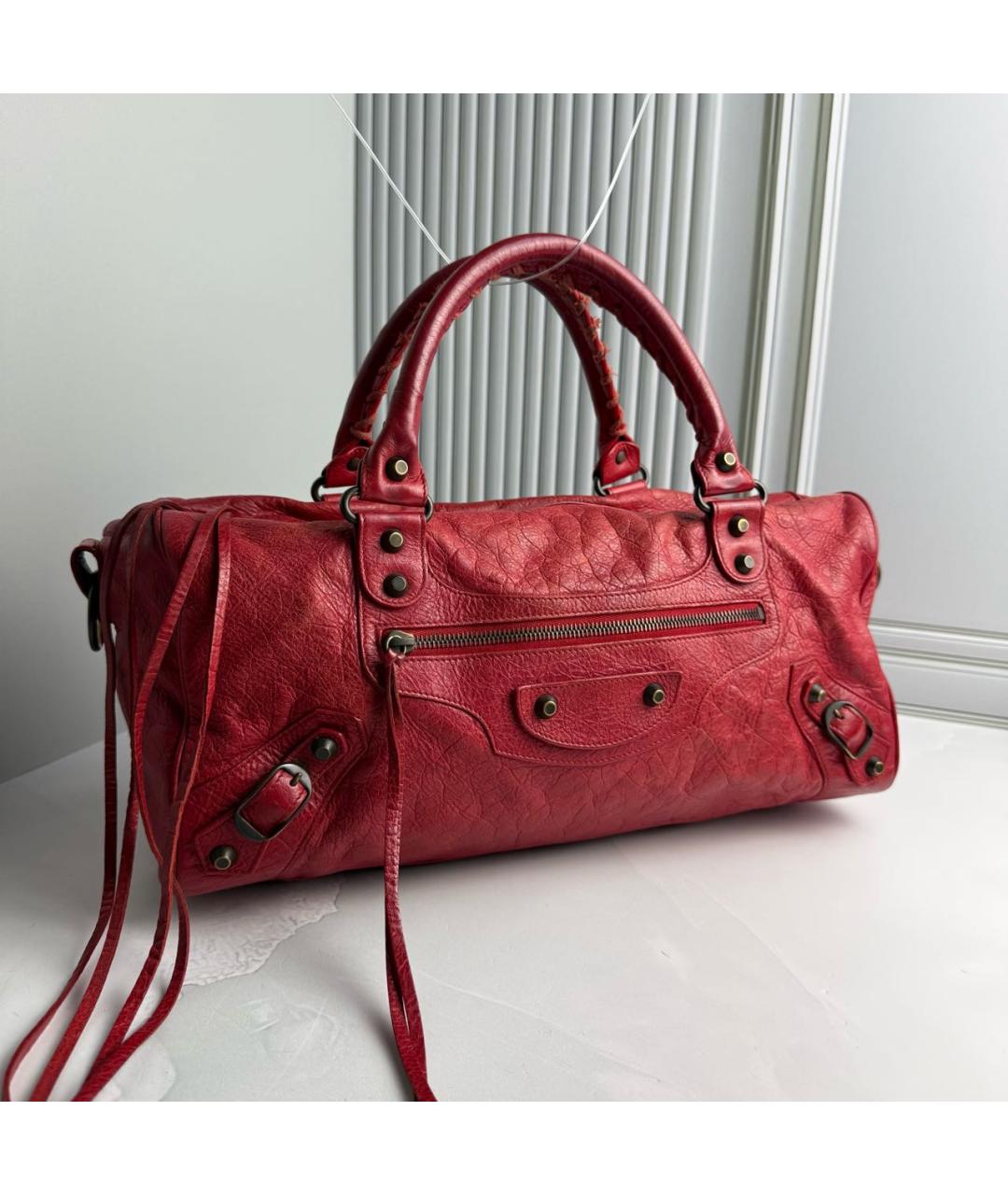 BALENCIAGA Красная кожаная сумка с короткими ручками, фото 2