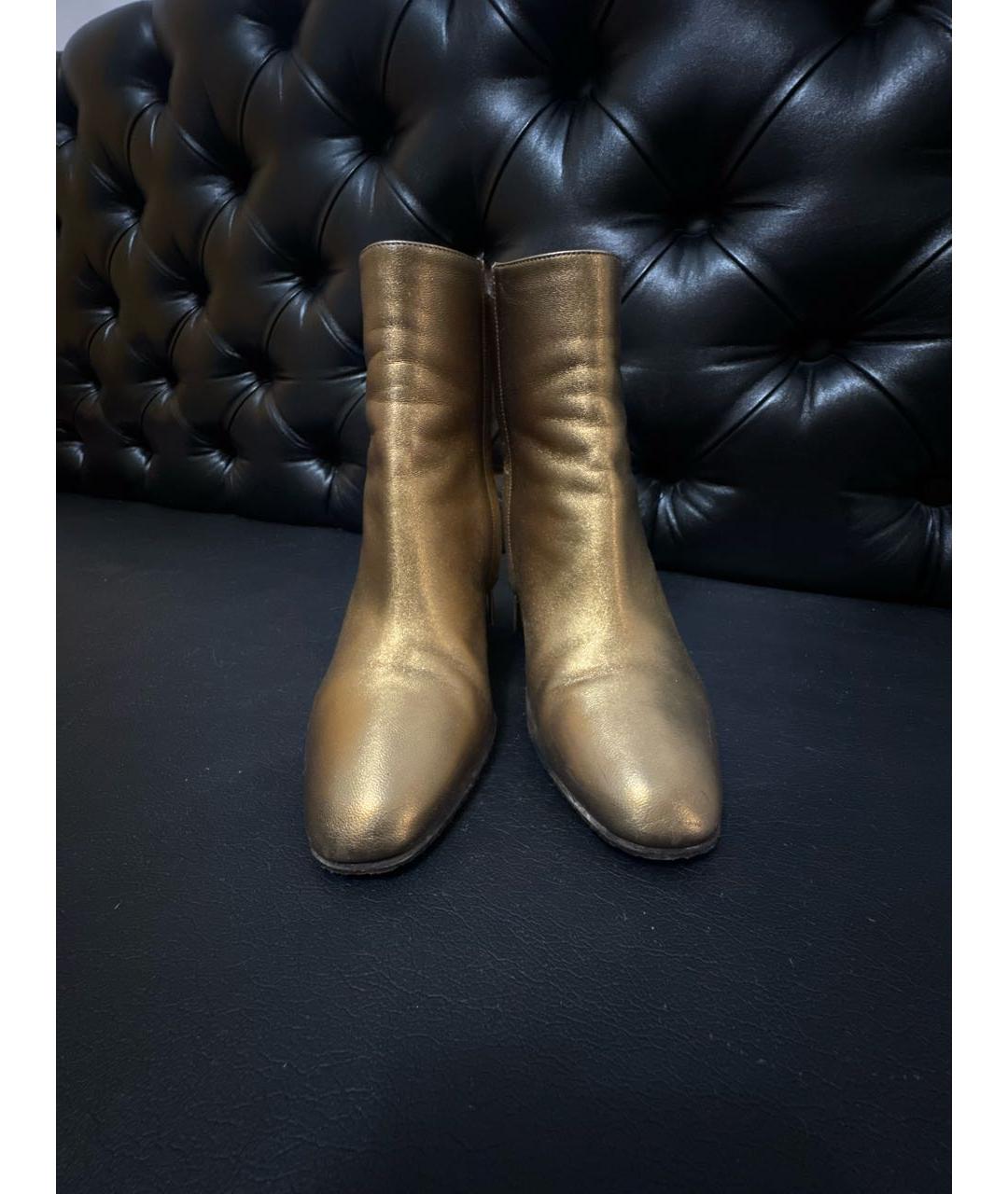 FERRAGAMO Золотые кожаные ботильоны, фото 2
