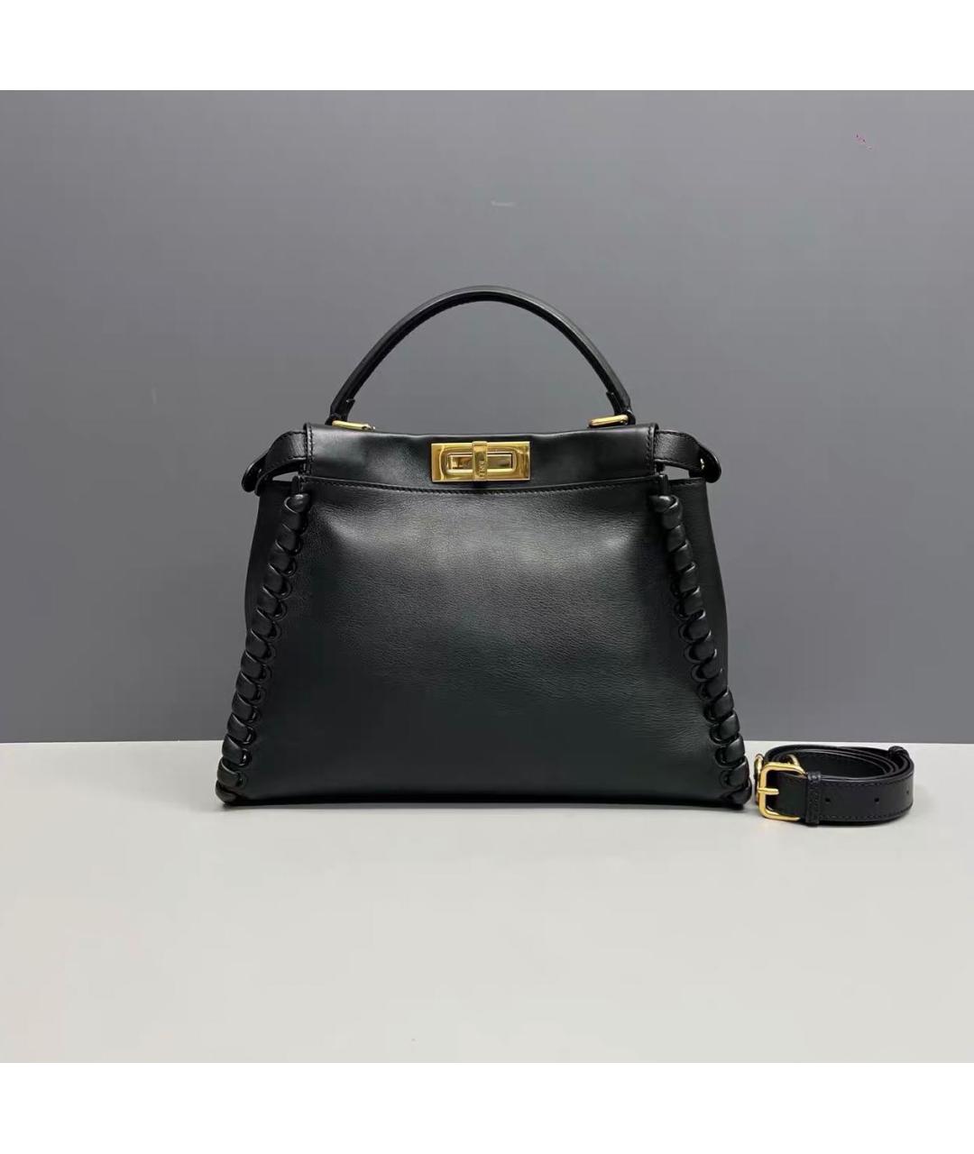 FENDI Черная кожаная сумка тоут, фото 8