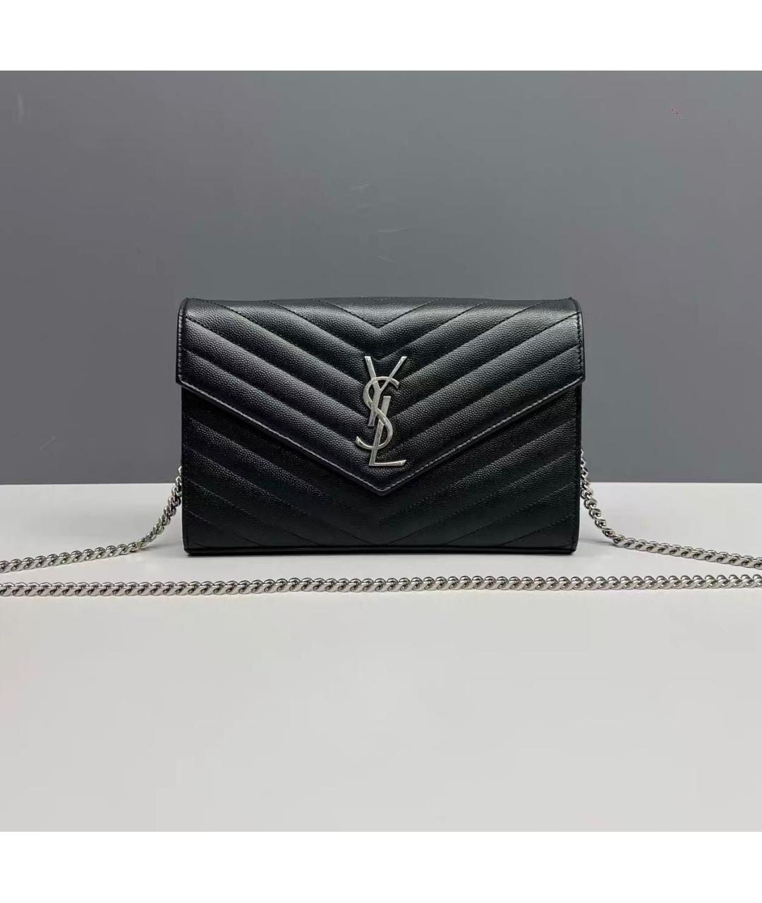 SAINT LAURENT Черная кожаная сумка через плечо, фото 9