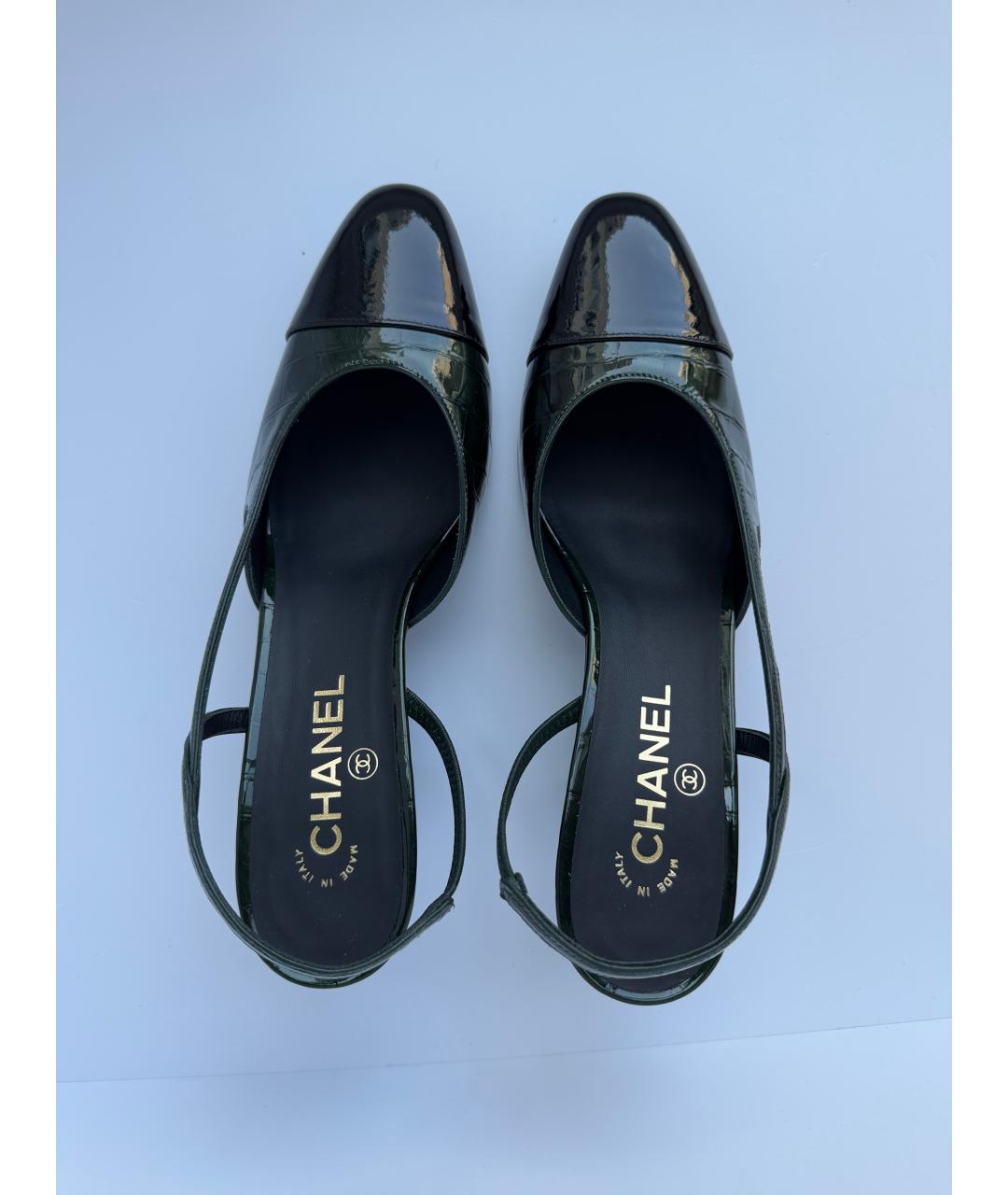 CHANEL Зеленые босоножки из лакированной кожи, фото 3