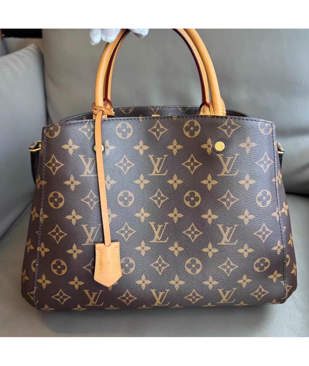 LOUIS VUITTON Коричневая кожаная сумка тоут, фото 9