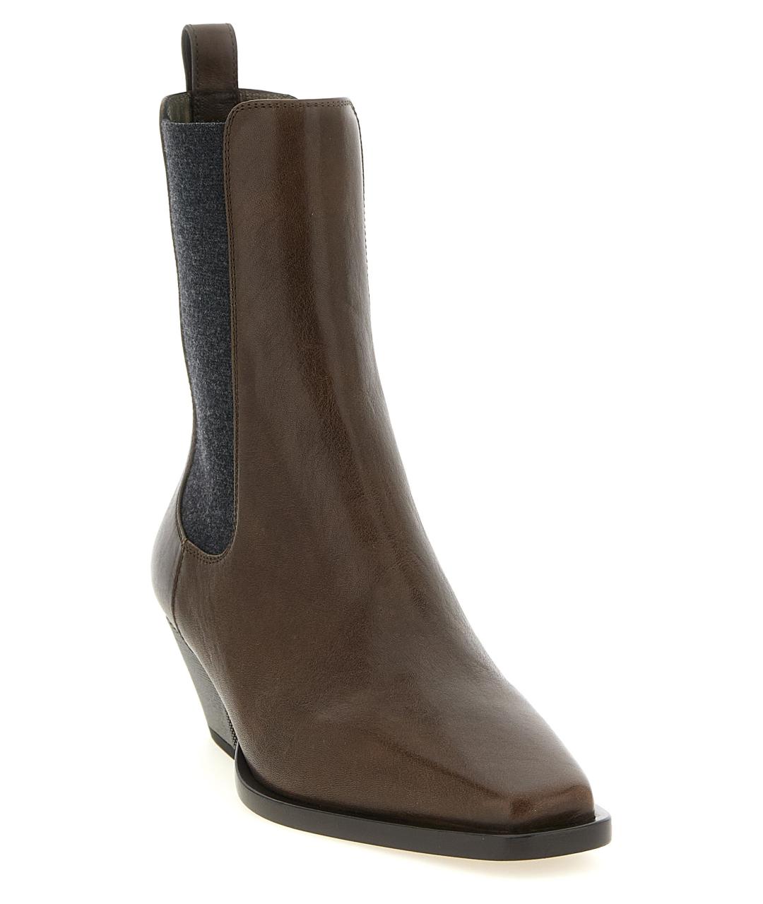 BRUNELLO CUCINELLI Коричневые кожаные ботильоны, фото 2