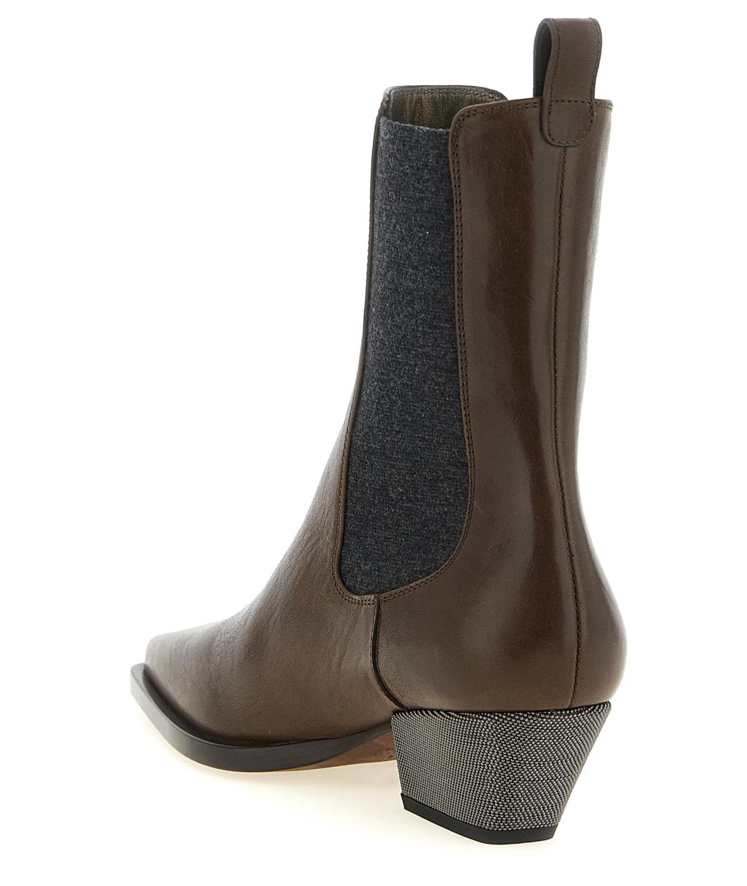 BRUNELLO CUCINELLI Коричневые кожаные ботильоны, фото 3