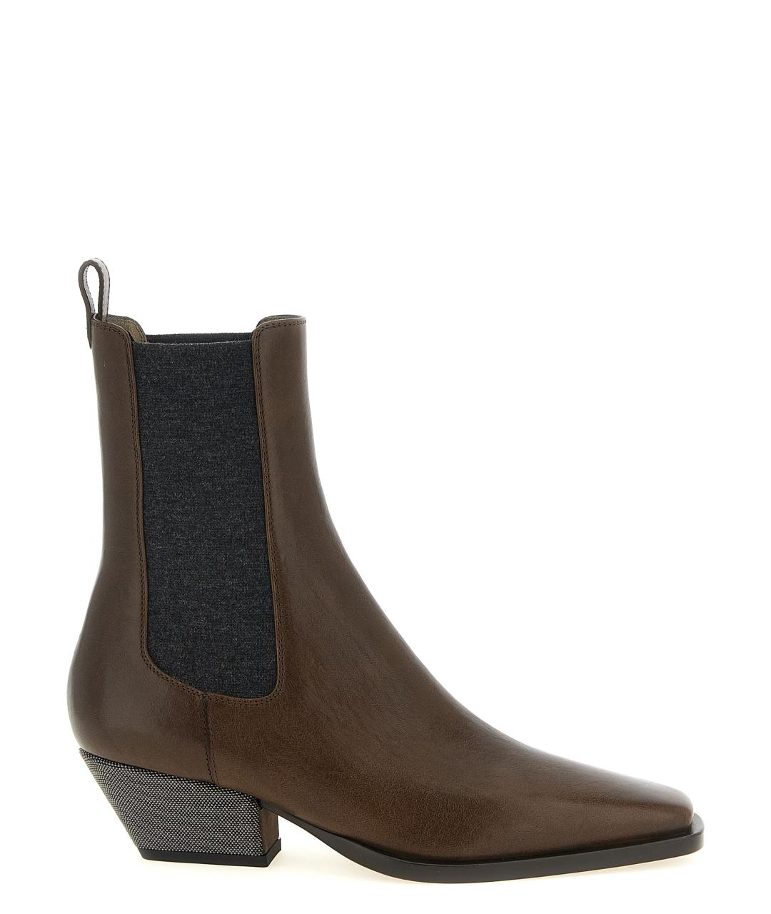 BRUNELLO CUCINELLI Коричневые кожаные ботильоны, фото 1