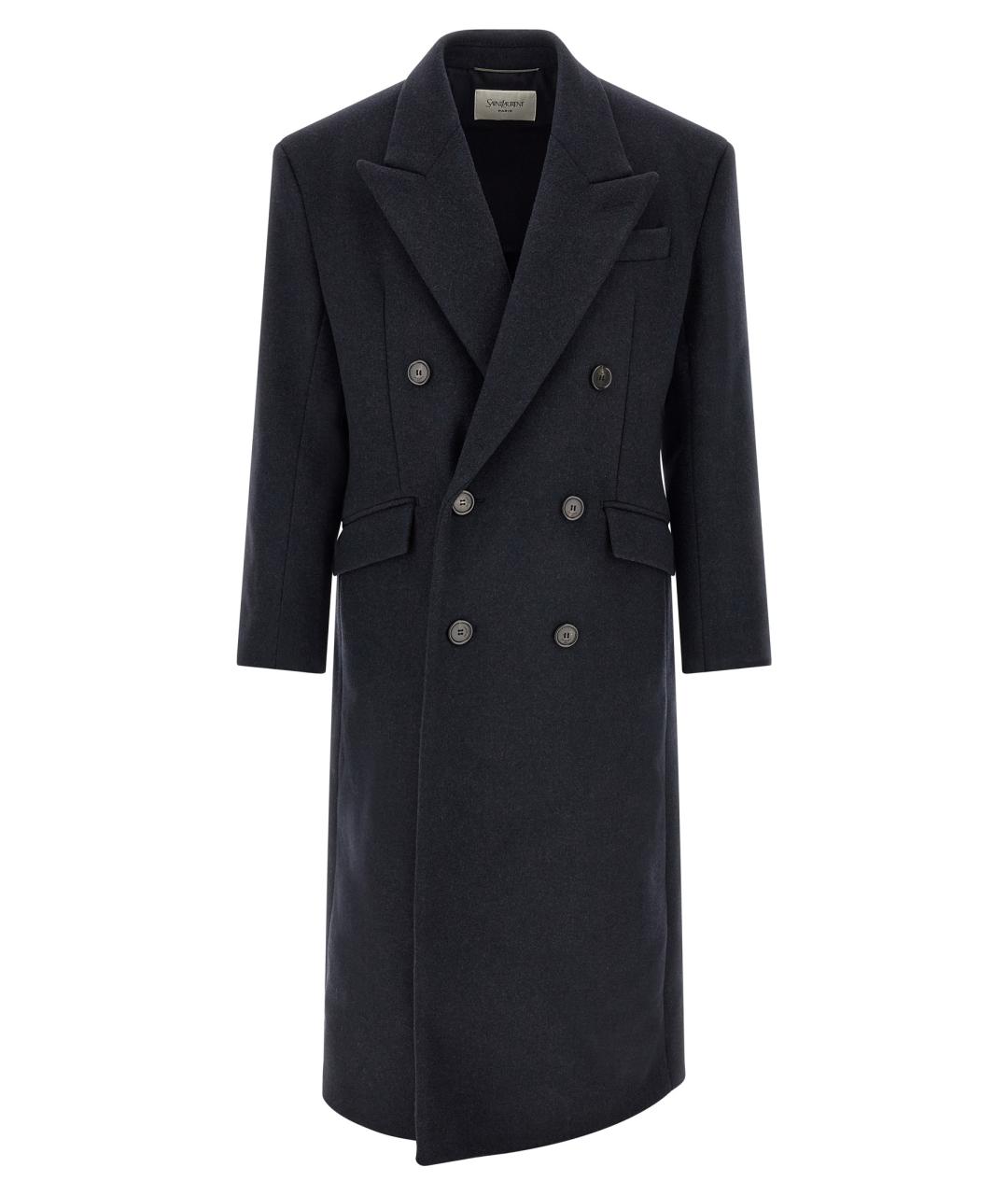 SAINT LAURENT Синее шерстяное пальто, фото 1