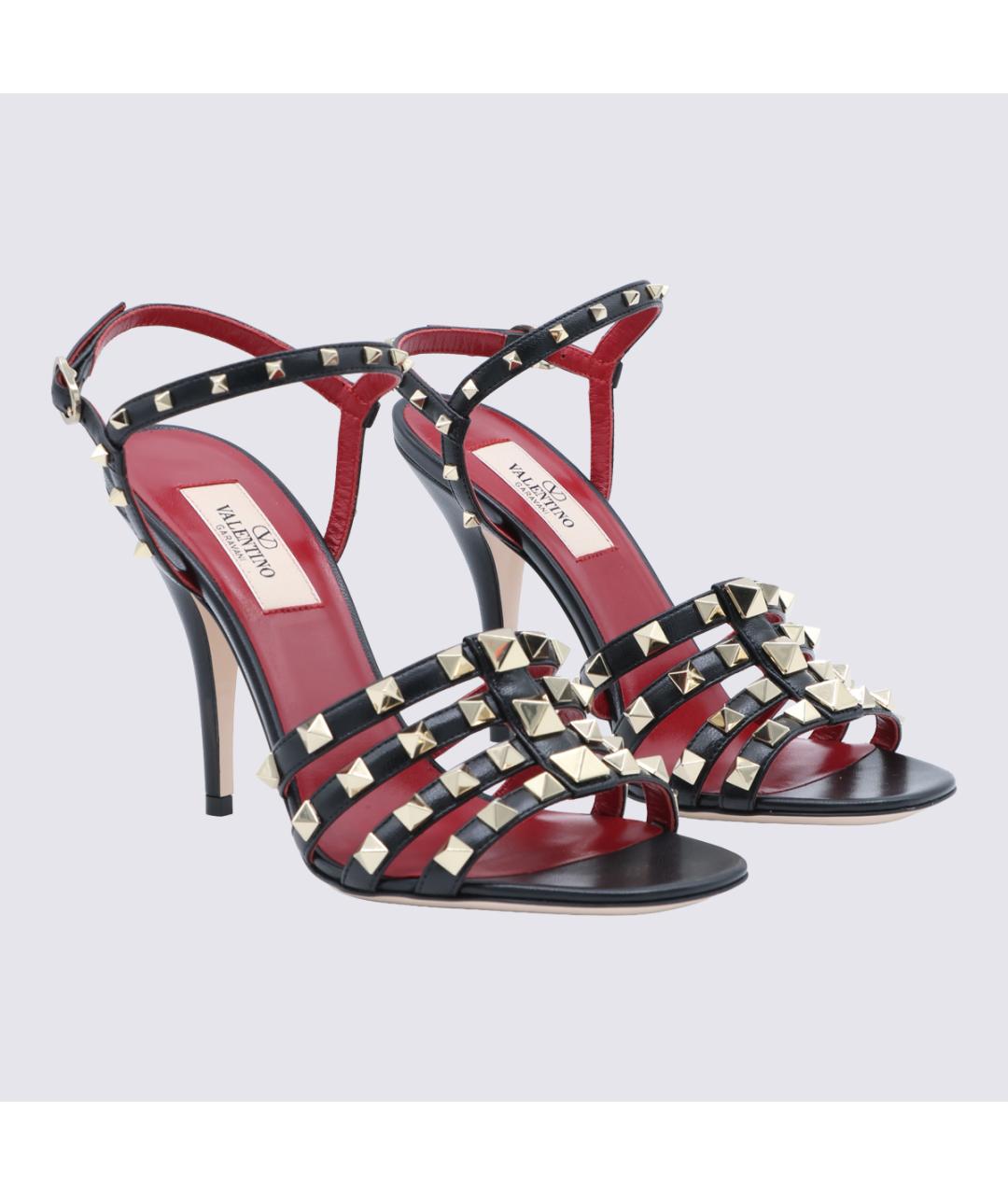 VALENTINO Черные кожаные босоножки, фото 4