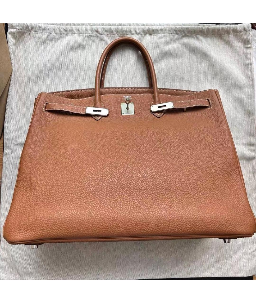 HERMES Оранжевая кожаная сумка с короткими ручками, фото 8