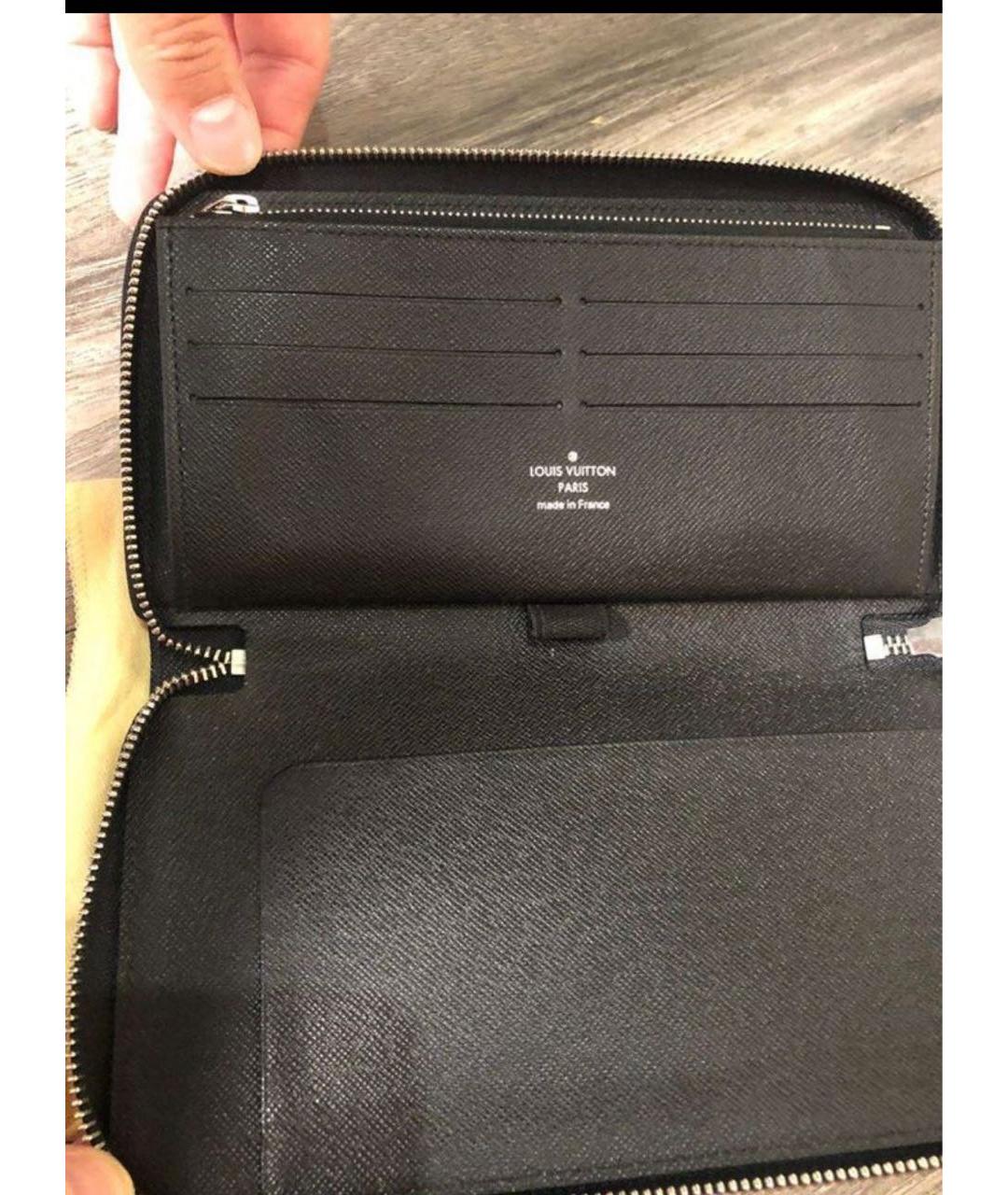 LOUIS VUITTON Черный кожаный кошелек, фото 4