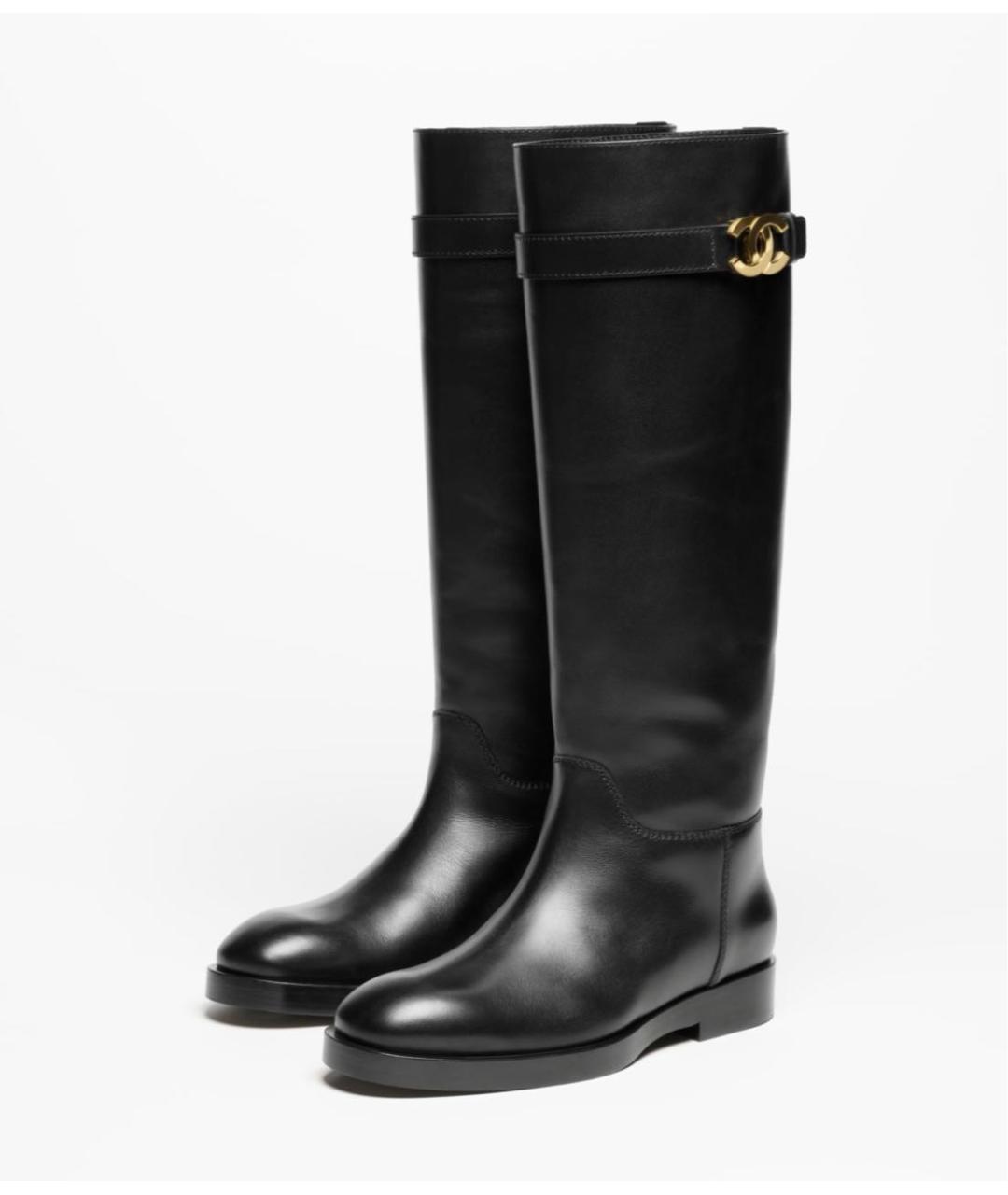 CHANEL Черные кожаные сапоги, фото 2