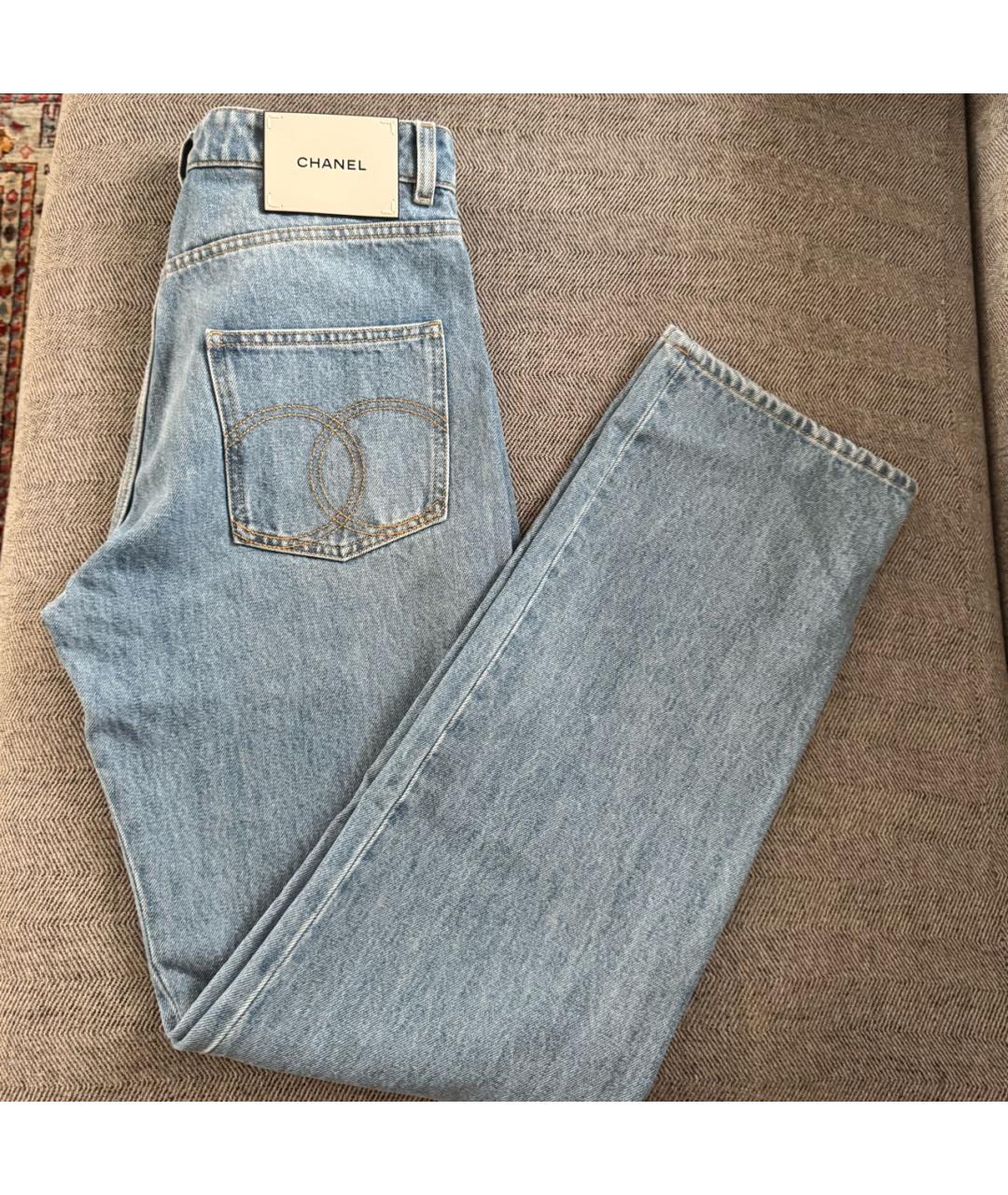 CHANEL Голубые хлопковые прямые джинсы, фото 4