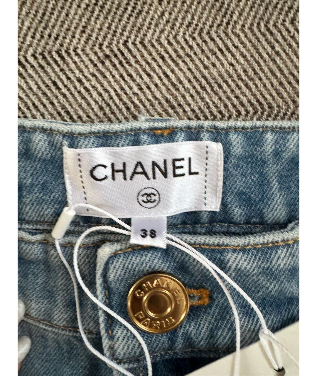 CHANEL Голубые хлопковые прямые джинсы, фото 3