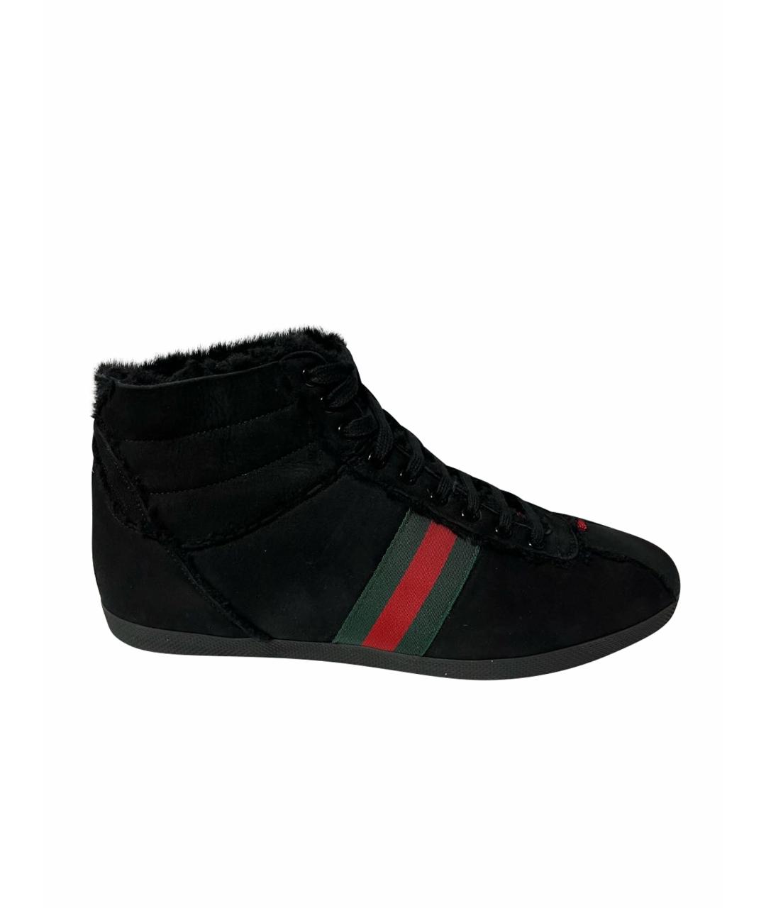 GUCCI Черные замшевые высокие кроссовки / кеды, фото 1