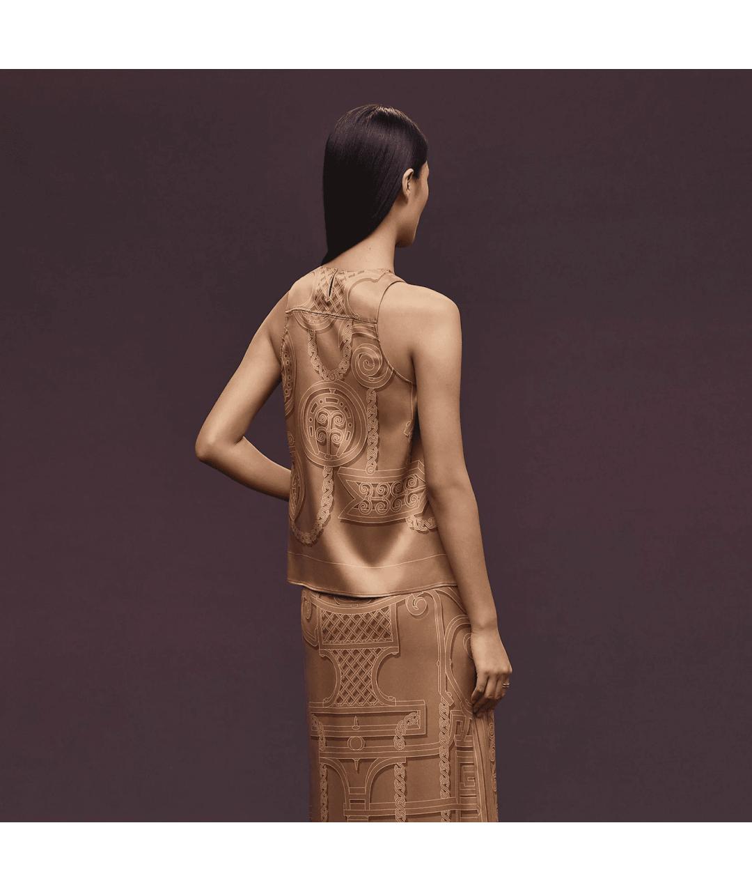 HERMES Коричневая шелковая футболка, фото 3